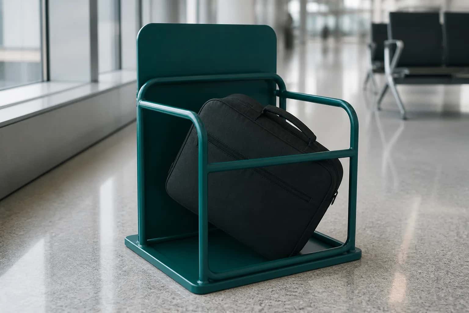 Cabin bag checked in different orientations inside a baggage sizer frame